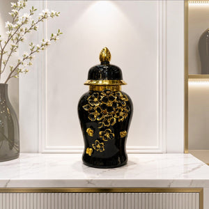 Luxury Black Decorative Ginger Jars with Gold Accents