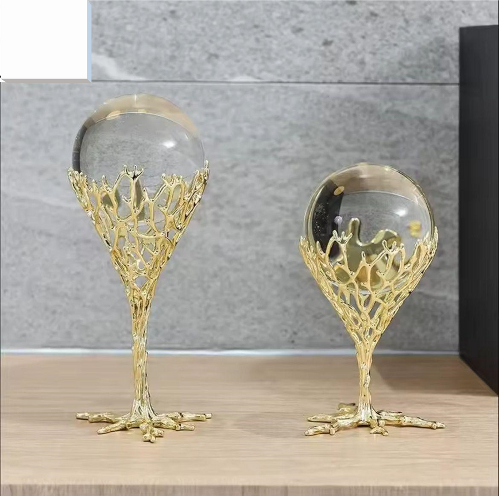 Golden Metallic Crystal Ball Stand Set