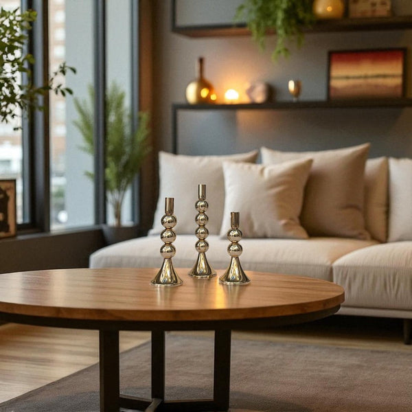 Antique Metallic Glow Candle Stands Set