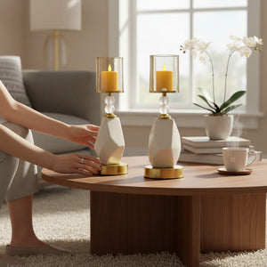Luxury Geometric Bead Candle Holders Set