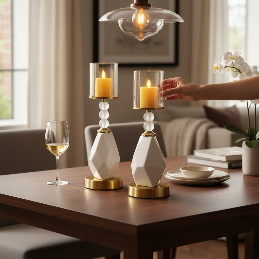 Luxury Geometric Bead Candle Holders Set