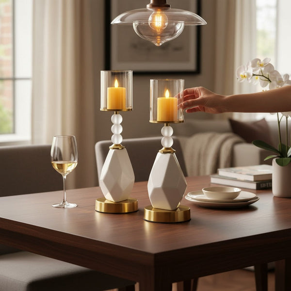 Luxury Geometric Bead Candle Holders Set