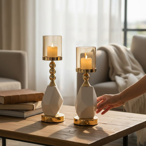 Modern Geometric Ceramic Candle Holders Set