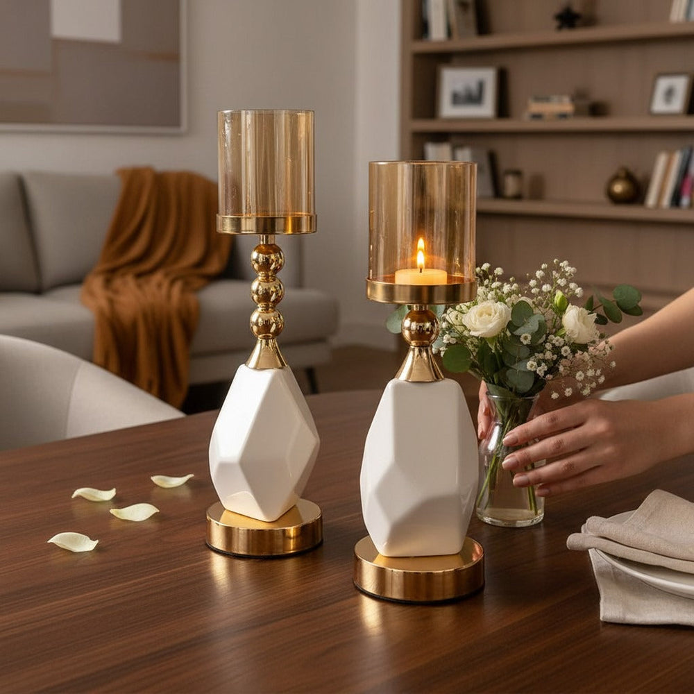 Modern Geometric Ceramic Candle Holders Set