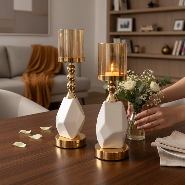 Modern Geometric Ceramic Candle Holders Set