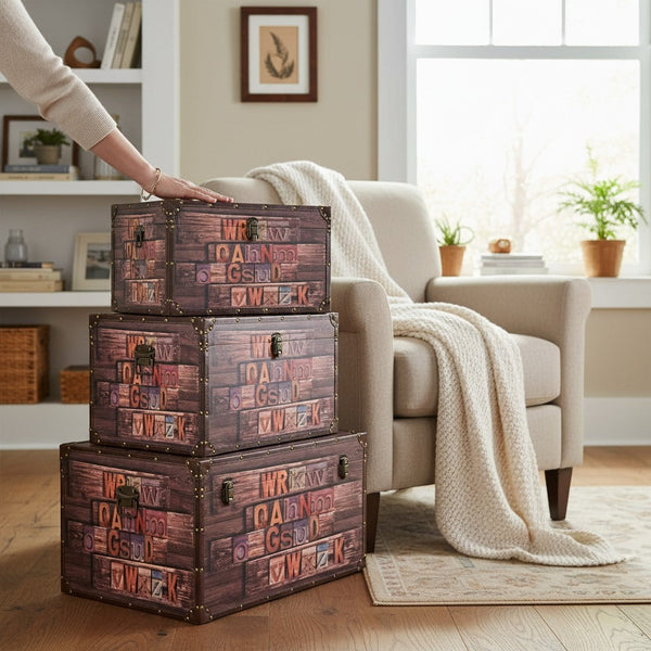Vintage Wooden Storage Trunk Set