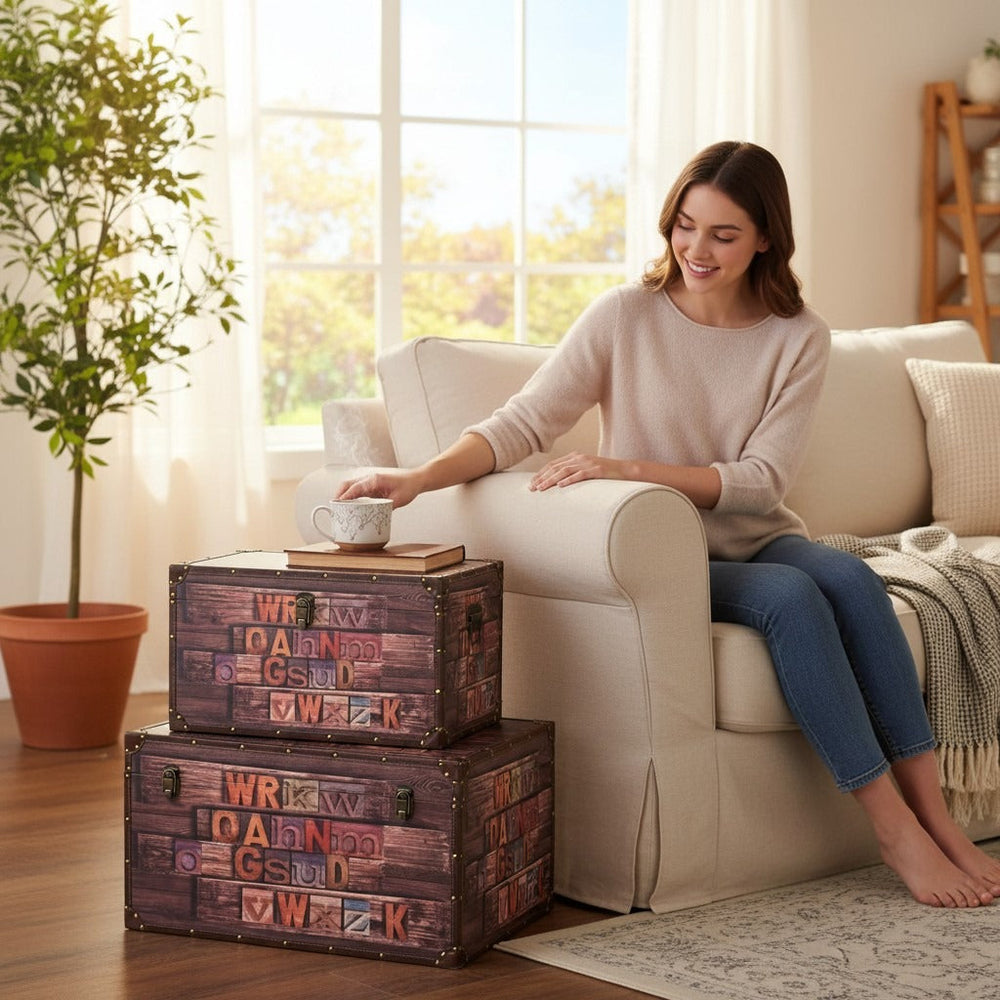 Vintage Wooden Storage Trunk Set