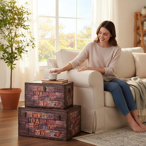Vintage Wooden Storage Trunk Set