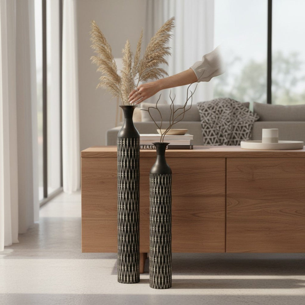 Modern Black Textured Decorative Floor Vases