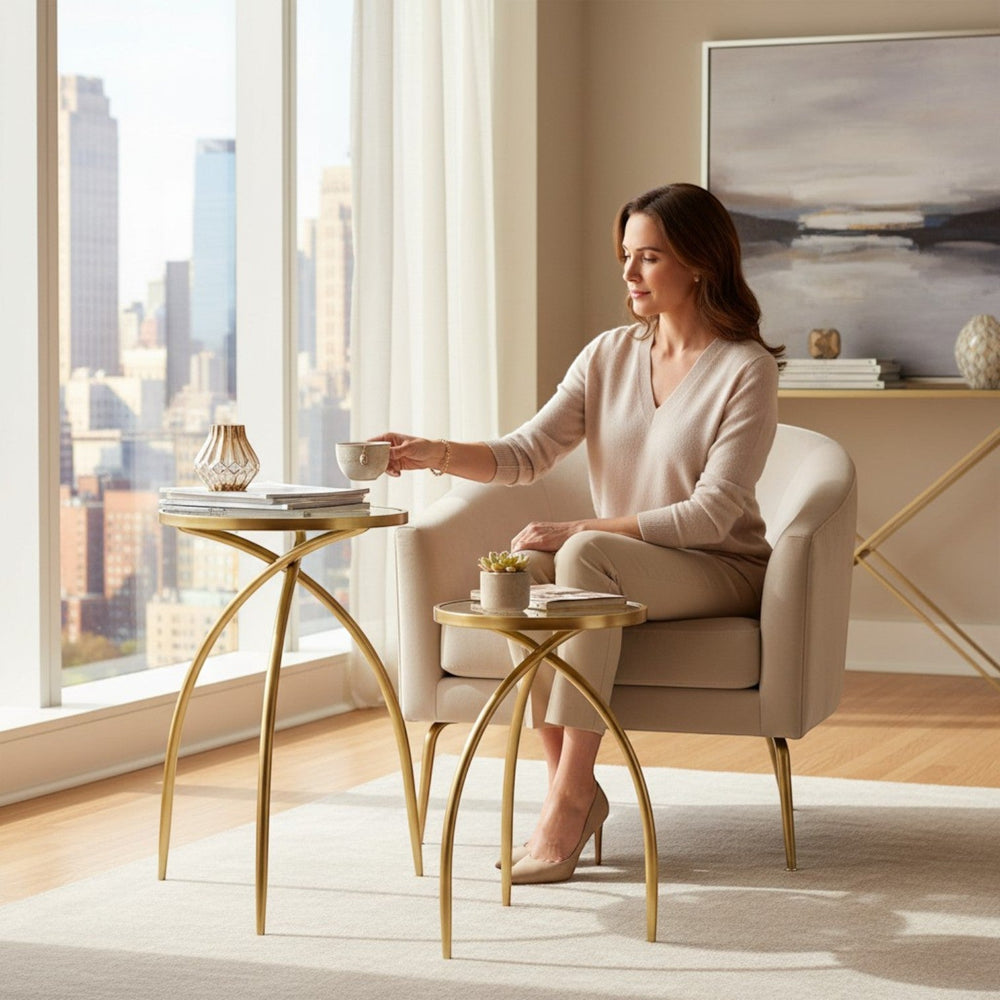 Modern Gold Accent Coffee Table with Mirrored Top