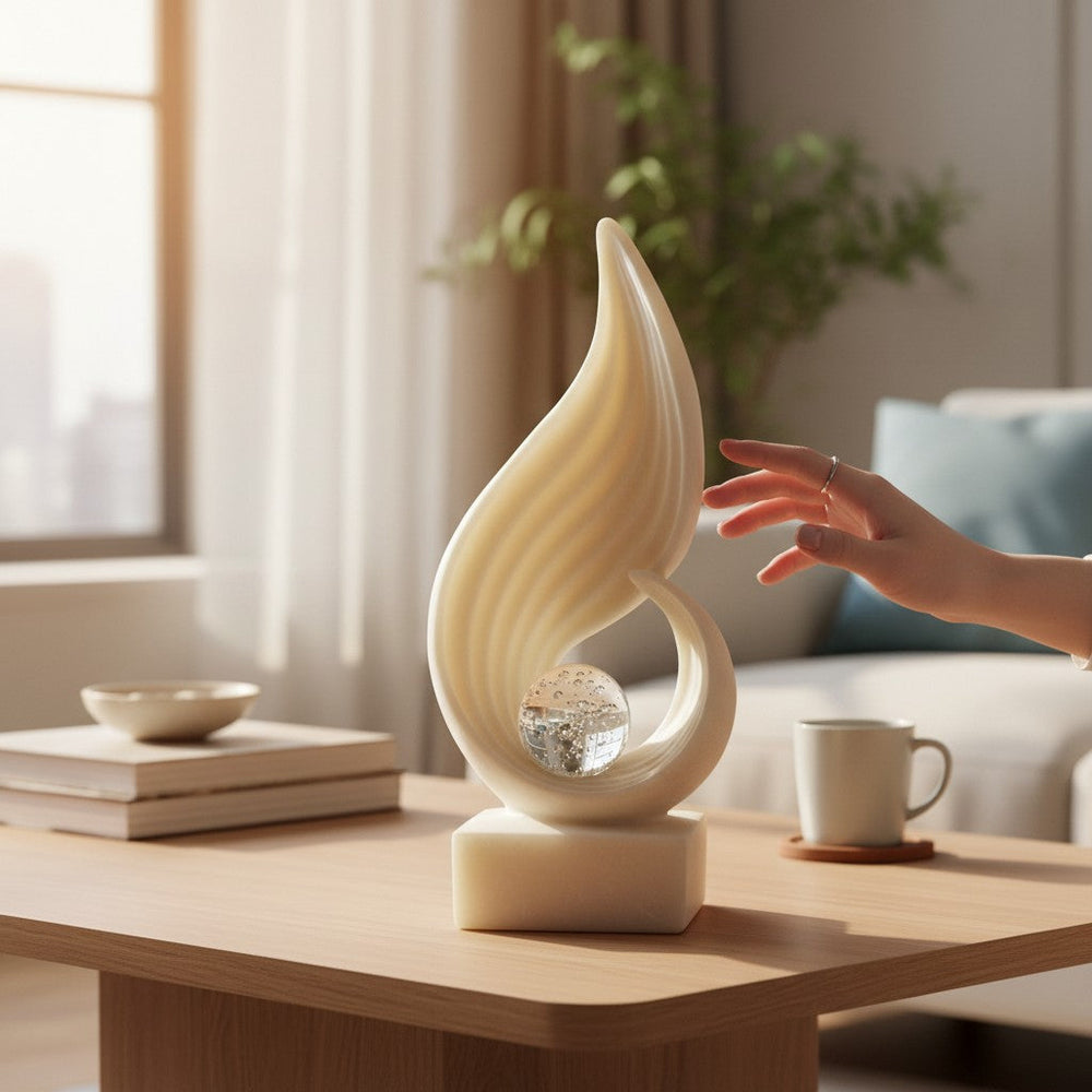 Modern Abstract White Sculpture with Crystal Ball