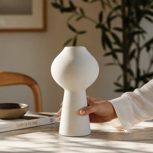 Modern Minimalist Ribbed Ceramic Vases Set