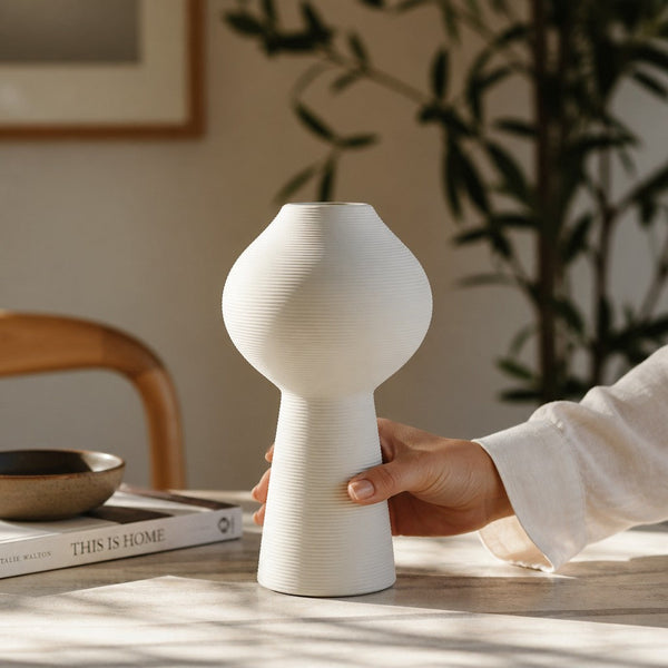 Modern Minimalist Ribbed Ceramic Vases Set