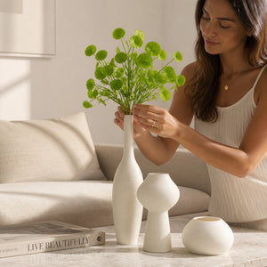 Modern Minimalist Ribbed Ceramic Vases Set
