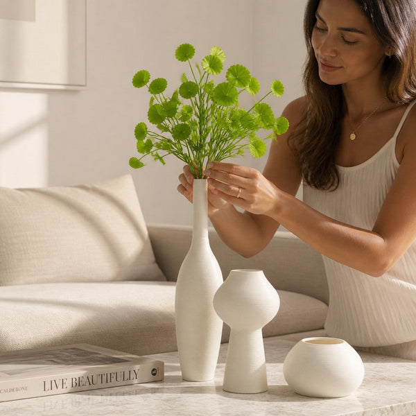 Modern Minimalist Ribbed Ceramic Vases Set