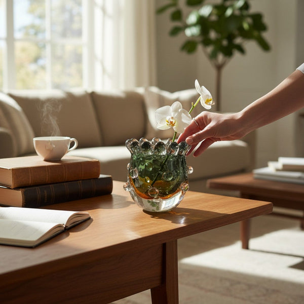 Green Amber Bubble Glass Vase