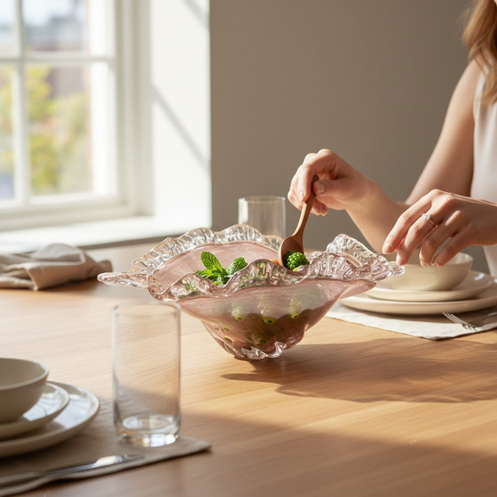 Pink Wavy Glass Decorative Bowl