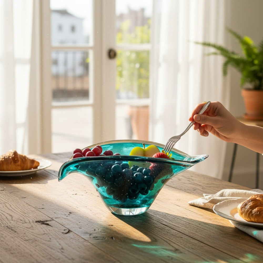 Turquoise Wave Edge Glass Bowl