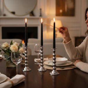 Silver Beaded Taper Candle Holder (Set of 3)