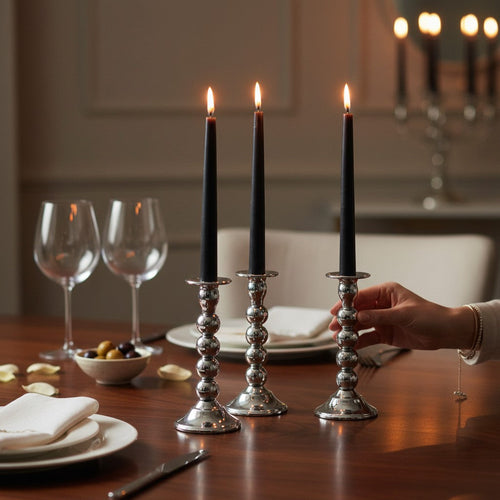 Silver Beaded Taper Candle Holder (Set of 3)