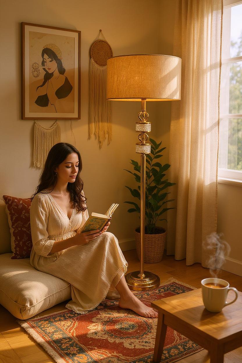 Stellar Glow – Metallic Crystal Floor Lamp