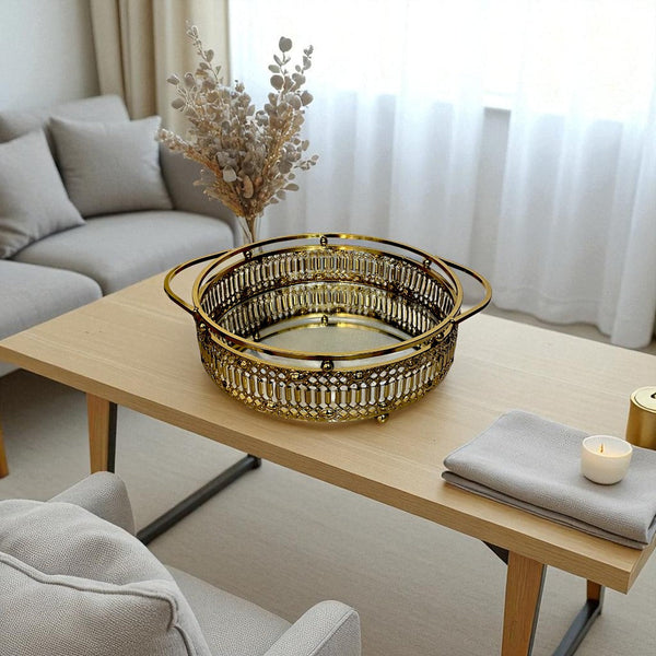 Elegant Brass Round Mirror Tray