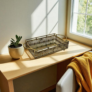 Elegant Brass Rectangular Mirror Tray