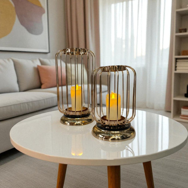 Luxe Metallic Cage Candle Stands (Pair)