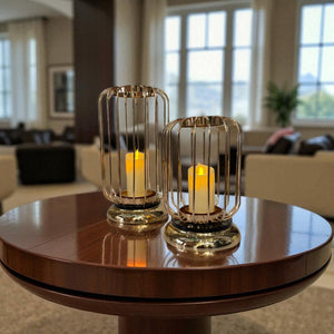 Luxe Metallic Cage Candle Stands (Pair)