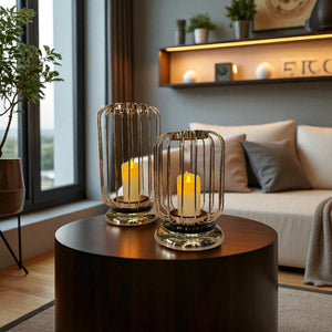 Luxe Metallic Cage Candle Stands (Pair)
