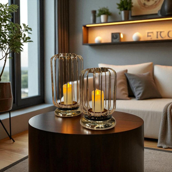 Luxe Metallic Cage Candle Stands (Pair)