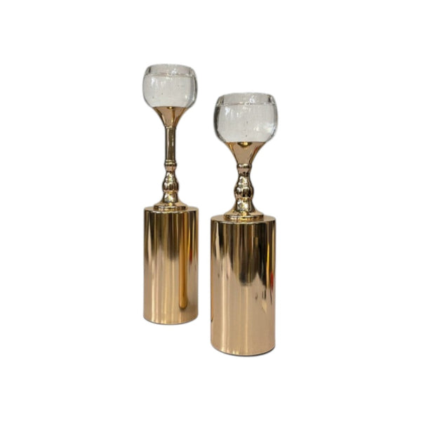 Metallic Pillar Candle Holders (Pair)