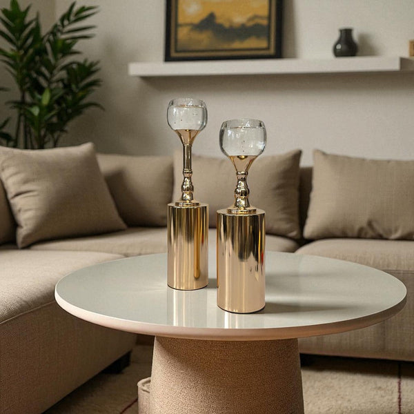 Metallic Pillar Candle Holders (Pair)
