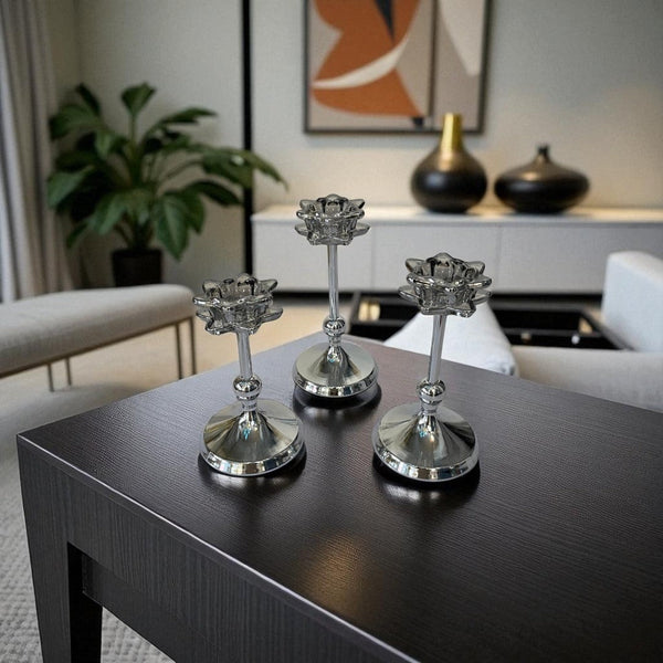 Sienna Luxe Silver Crystal Candle Holders Set