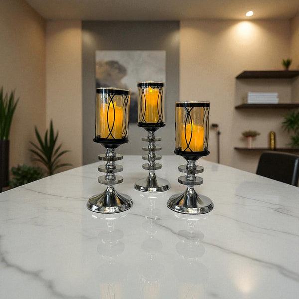 Elegant Silver Candle Stand Set