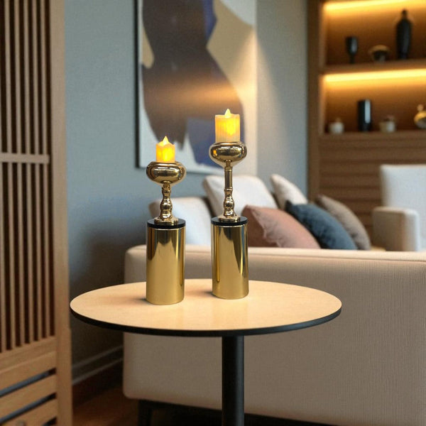 Modern Metallic Candle Stands (Pair)