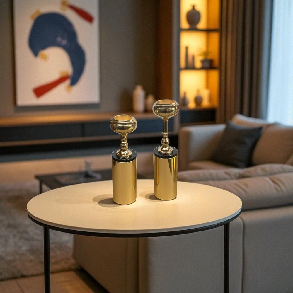 Modern Metallic Candle Stands (Pair)