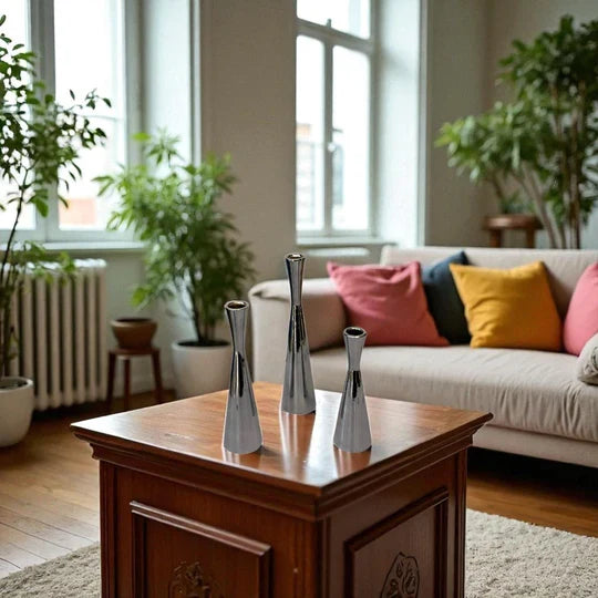 Modern Metallic Taper Candle Holder Set