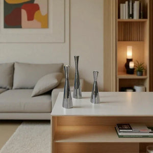 Modern Metallic Taper Candle Holder Set