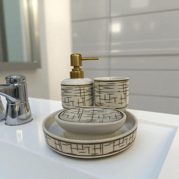 Golden Lattice Ceramic Bathroom Set
