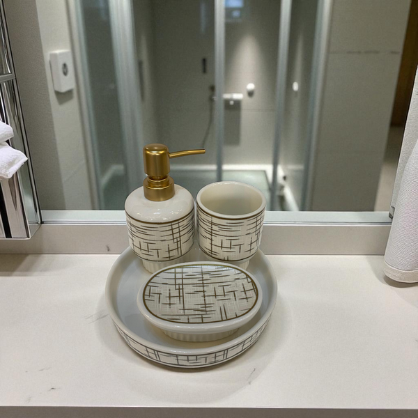 Golden Lattice Ceramic Bathroom Set