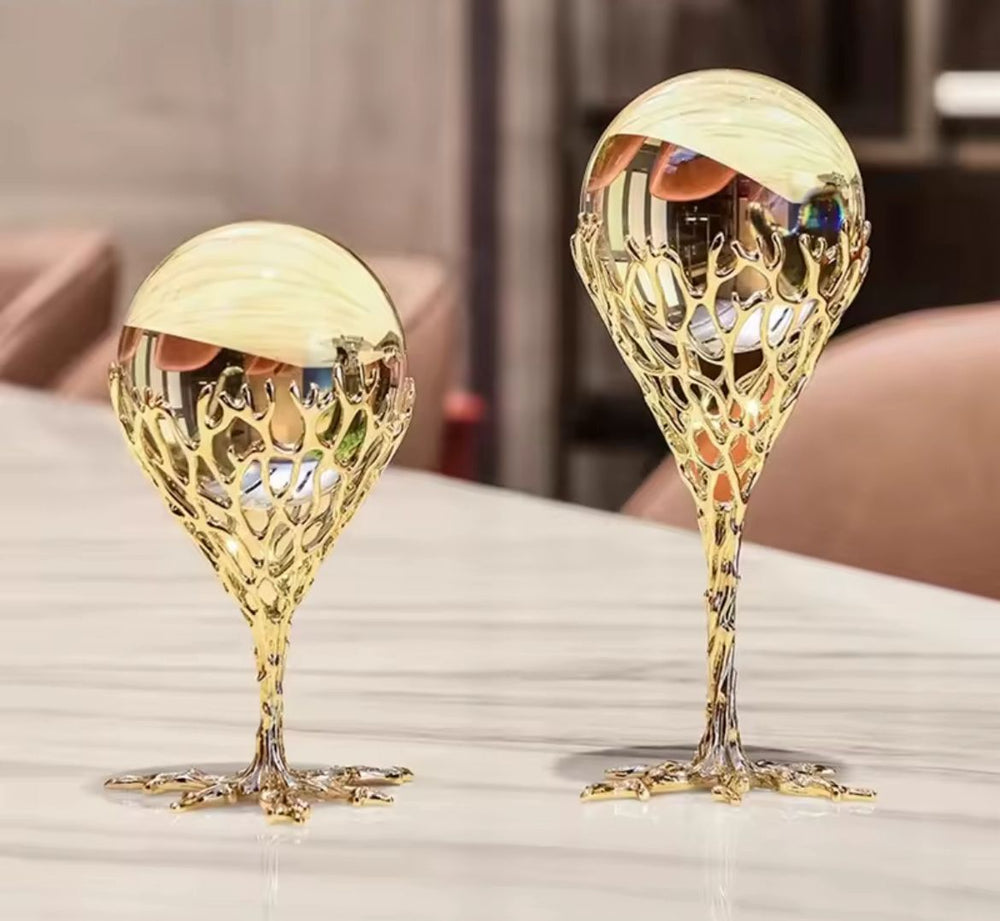 Golden Metallic Crystal Ball Stand Set
