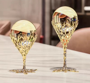 Golden Metallic Crystal Ball Stand Set