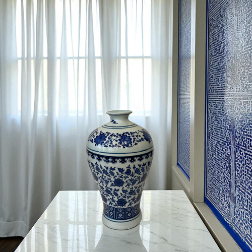Trio of Blue & White Porcelain Vases