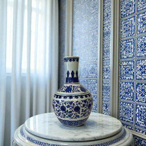 Trio of Blue & White Porcelain Vases