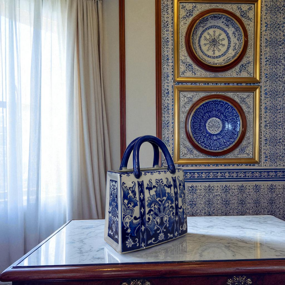 Porcelain Elegance Blue & White Ceramic Handbag