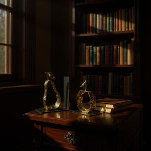 Golden Abstract Metallic Bookends (Pair)