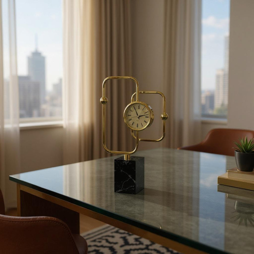 Modern Geometric Desk Clock with Brass Frame