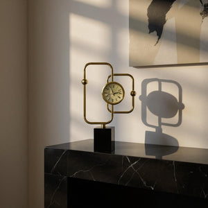 Modern Geometric Desk Clock with Brass Frame