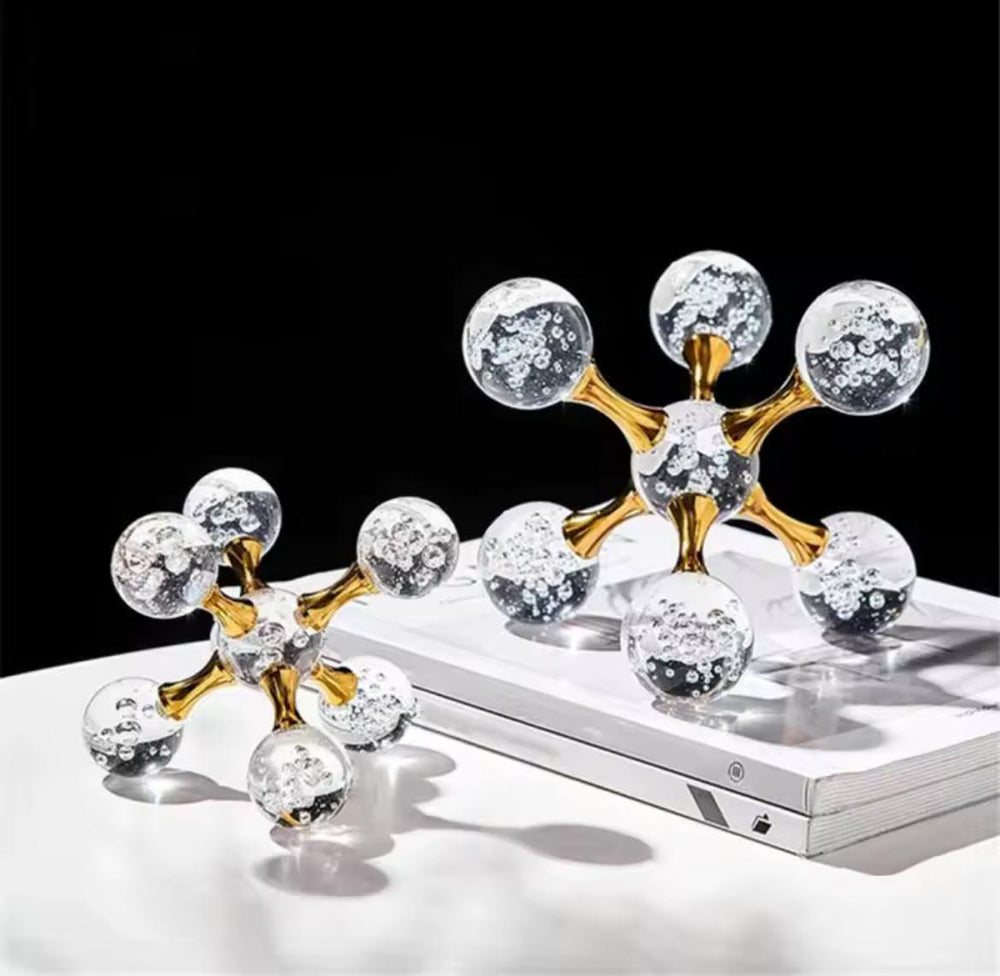 Golden Crystal Molecule Sculptures Pair